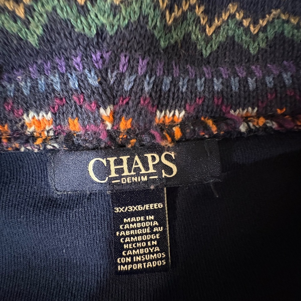 Chaps Navy Cowl Neck Sweater with Multicolor Fair Isle Pocket - Picture 8 of 8